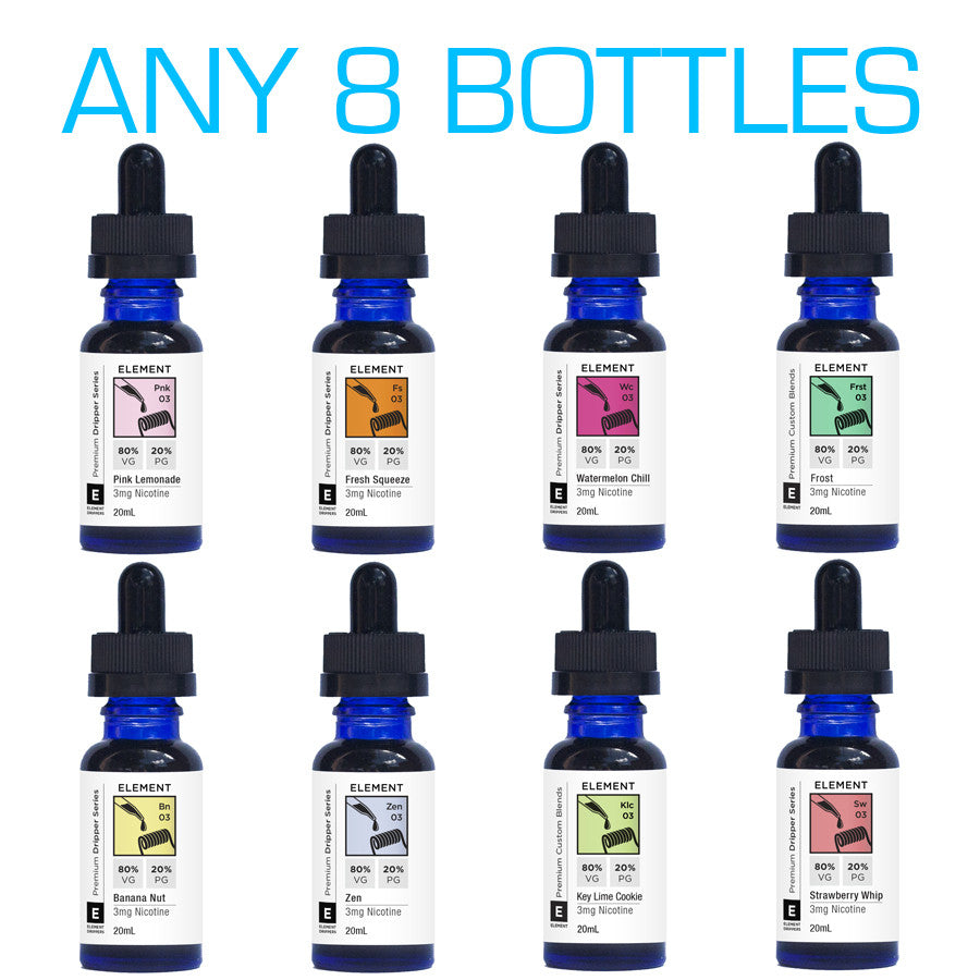Save with a discounted bundle of 8 Element Dripper E-Liquids
